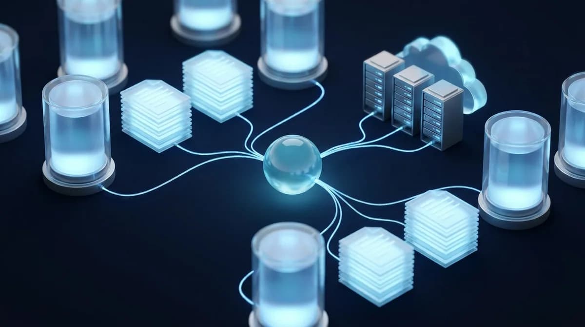 Databases, document stores, and servers connected to a central AI assistant - ITECS enterprise AI integration