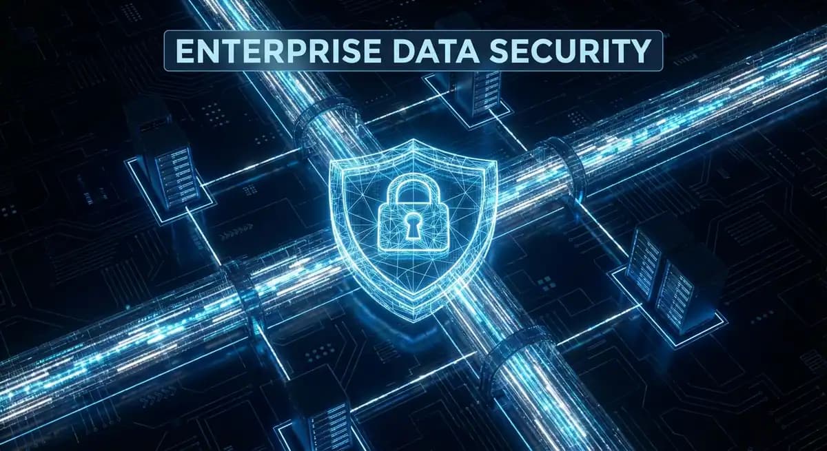Enterprise data security with encrypted connections protecting AI chat assistant infrastructure