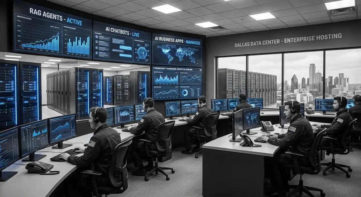 ITECS engineers managing hosted RAG agents, AI chatbots, and AI-powered applications with managed security controls in Dallas