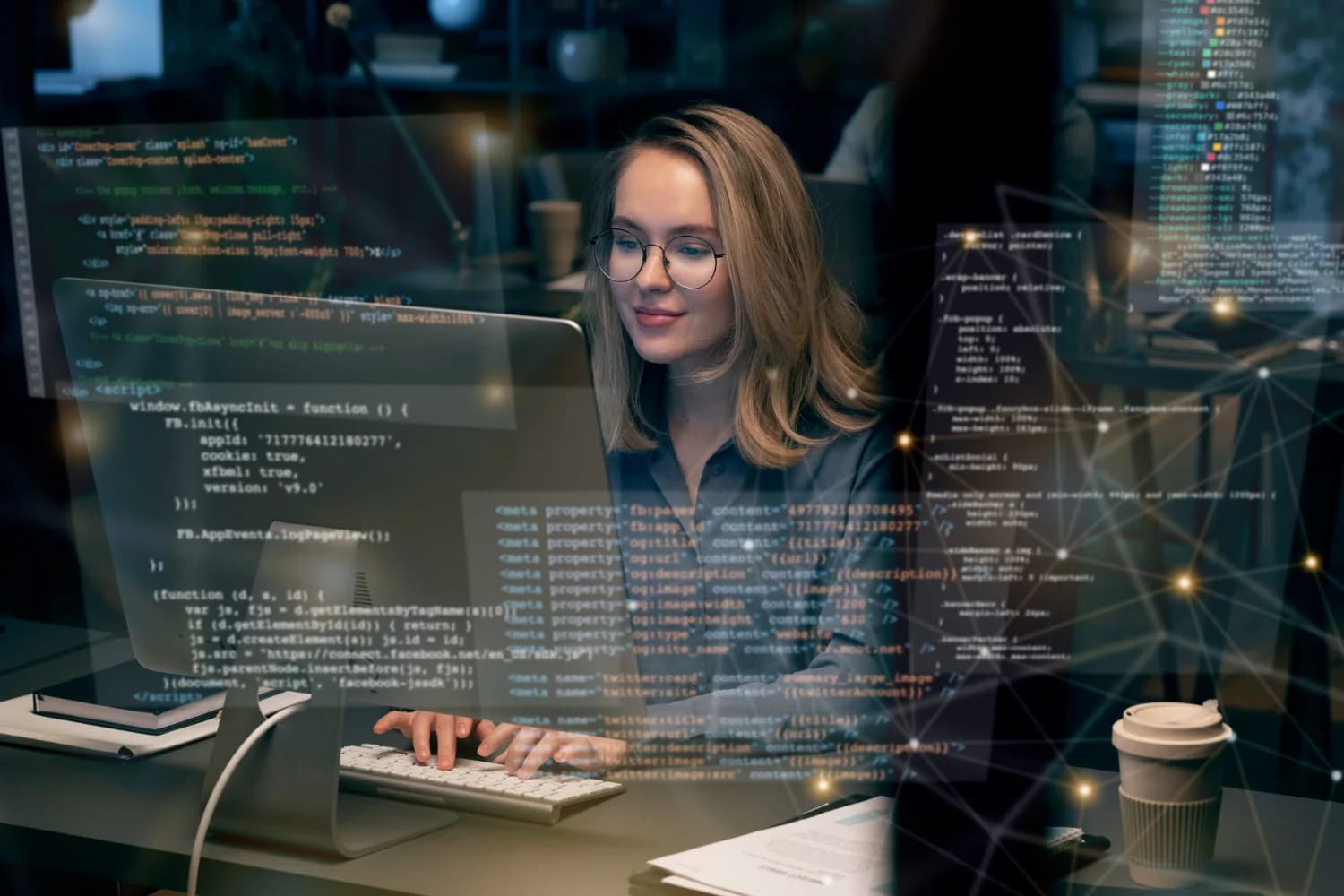 ITECS SOC analyst reviewing real-time detection dashboards layered over network data