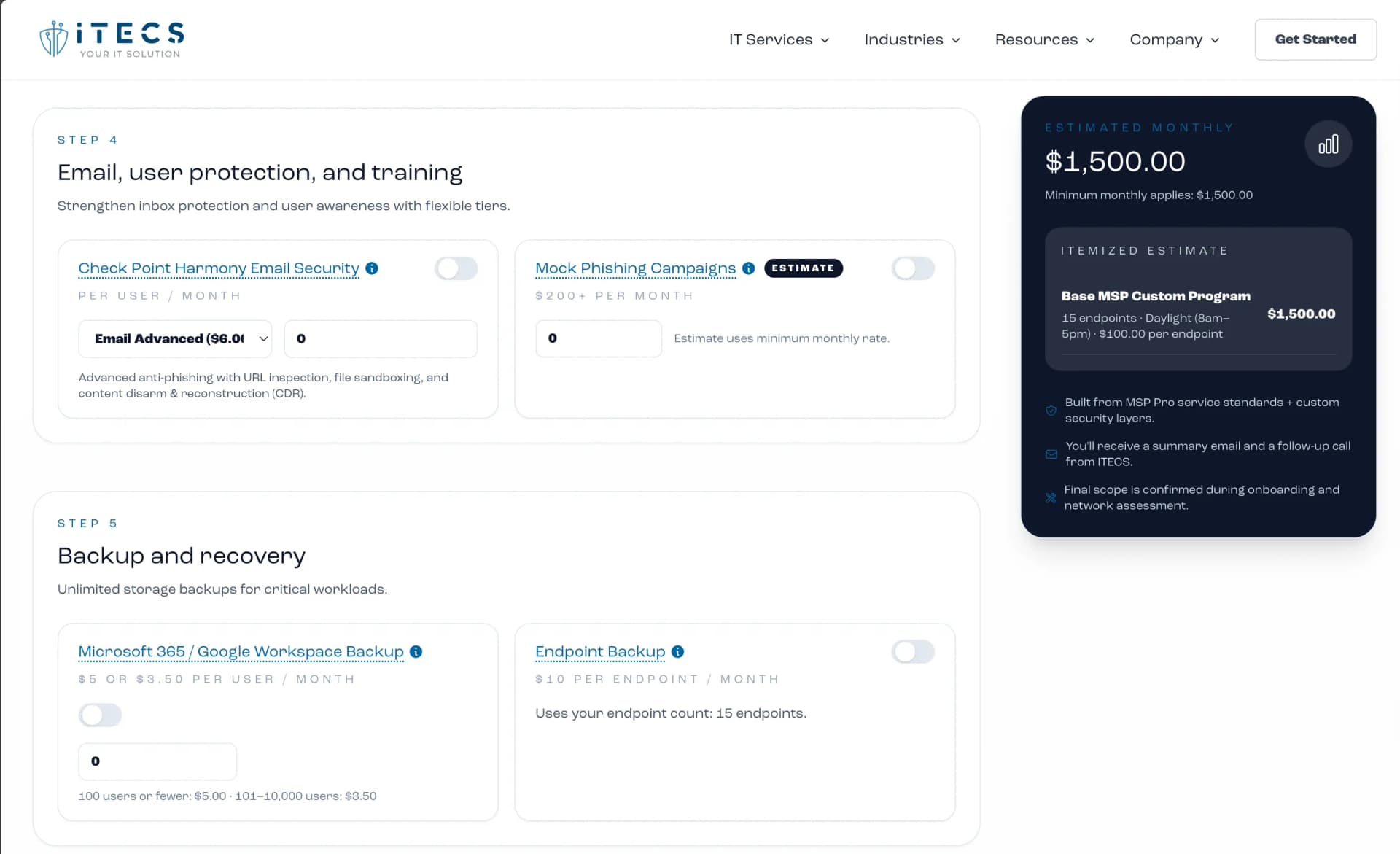 ITECS MSP Customizer builder preview