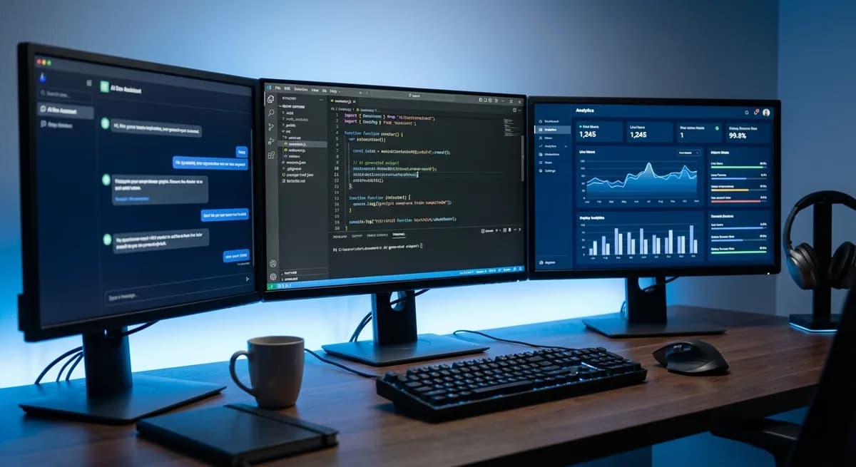 AI-powered web development by ITECS Dallas — chatbot interface, code editor, and data visualization dashboard