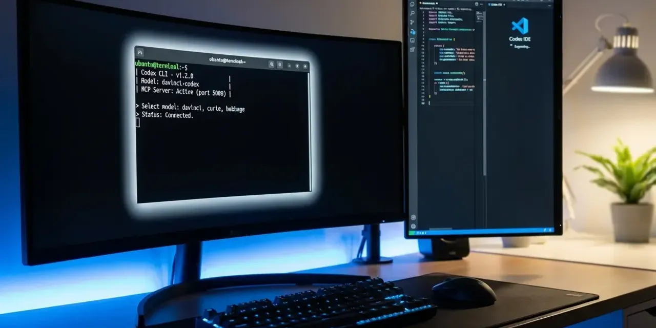 Ubuntu Linux terminal running OpenAI Codex CLI with GPT-5.3-Codex model selection and MCP server connections for AI-powered development.