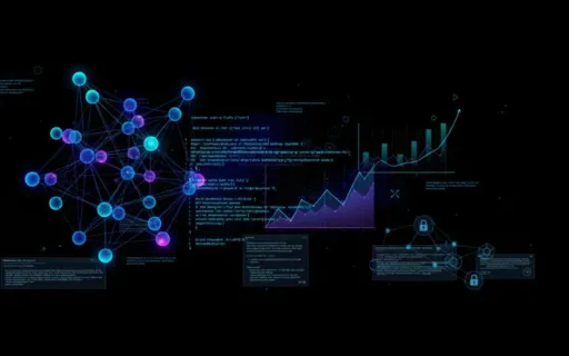 Abstract visualization of Claude Opus 4.5 AI model architecture featuring interconnected neural network nodes, coding syntax overlays, and benchmark performance indicators representing Anthropic's most advanced enterprise AI assistant for software develop