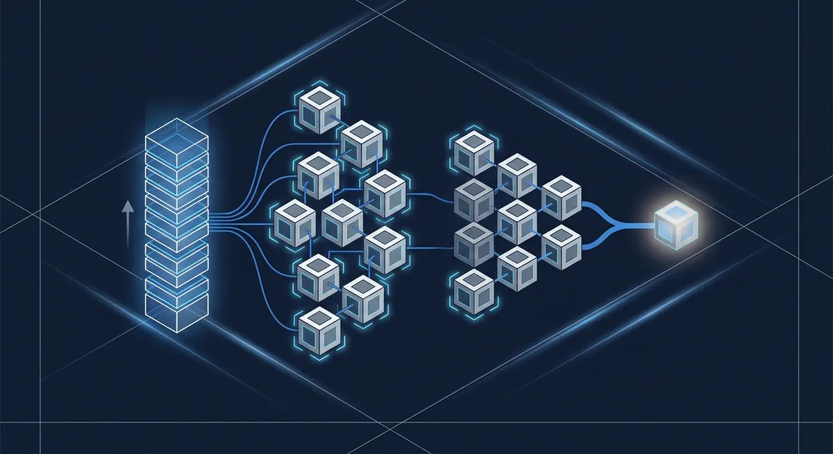 Minimalist isometric diagram of an elastic runner fleet scaling instances up and down against pipeline demand