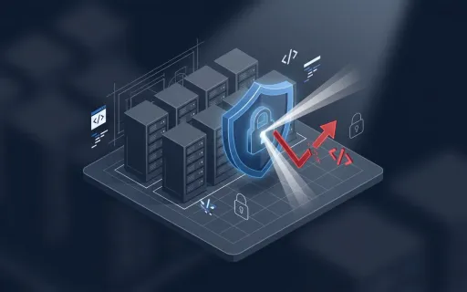 Conceptual isometric illustration of an on-premises SharePoint server farm being hardened under an urgent security patch alert