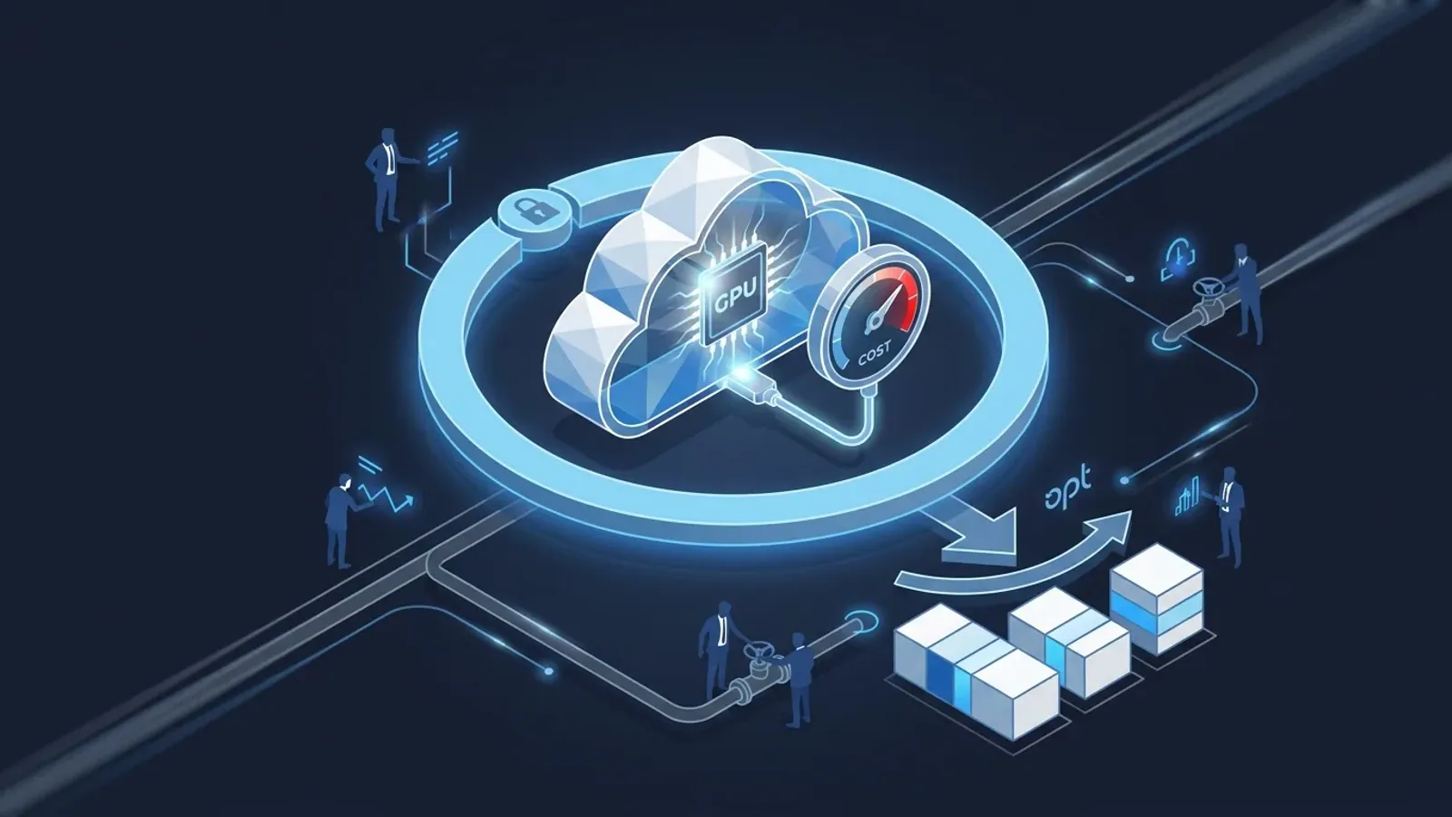 Conceptual illustration of cloud cost governance bringing volatile Azure AI and GPU spending under control