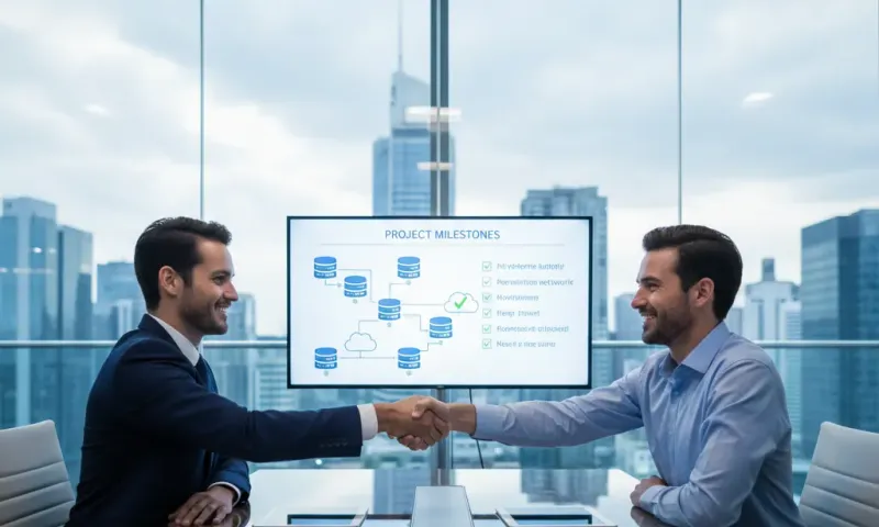 Two professionals shaking hands after evaluating and selecting a managed IT provider partnership