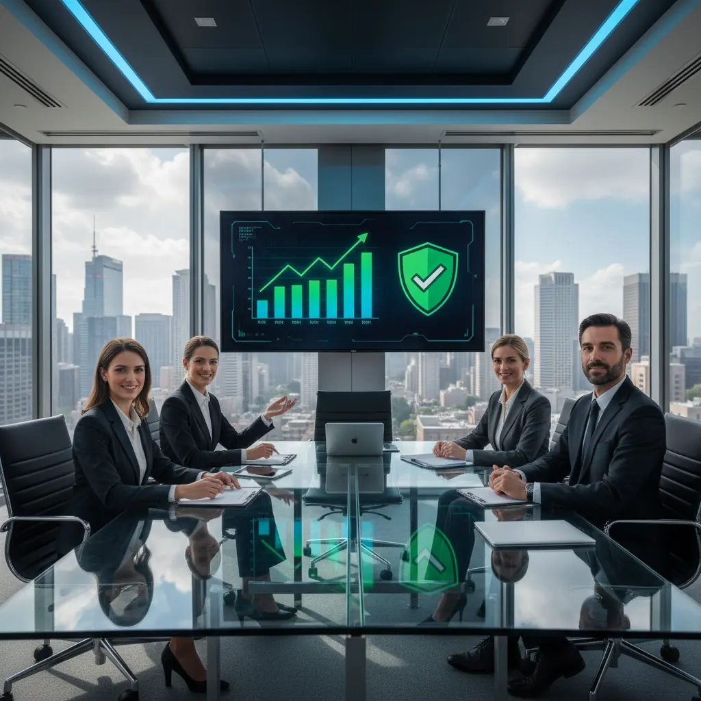 Executive team reviewing productivity and security metrics that demonstrate the benefits of managed IT services