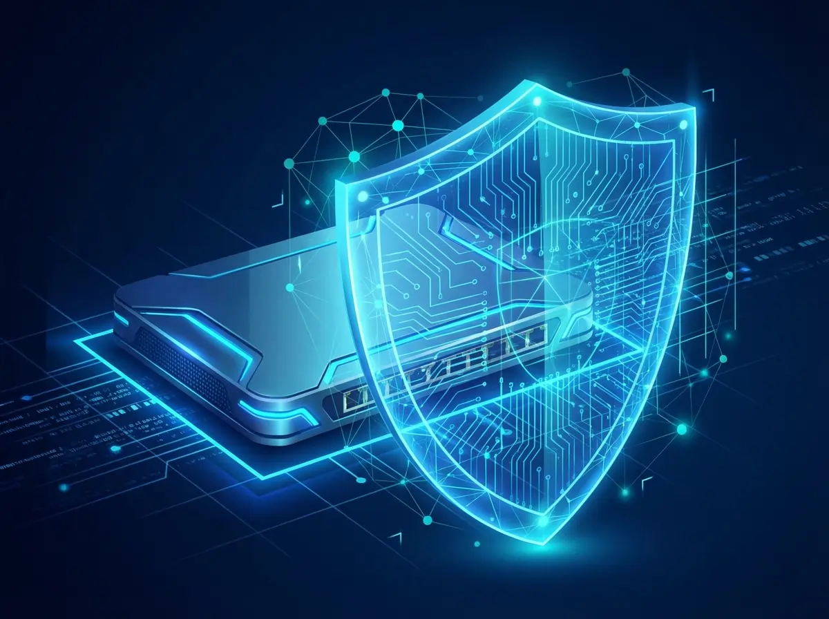 Sophos Firewall v22 visualization showing enterprise network security with AI-powered threat detection, CIS benchmark health check dashboard, and secure-by-design architecture protecting business infrastructure.