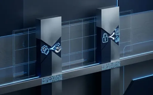 Isometric conceptual timeline diagram showing two Microsoft Entra Conditional Access enforcement deadlines in June 2026