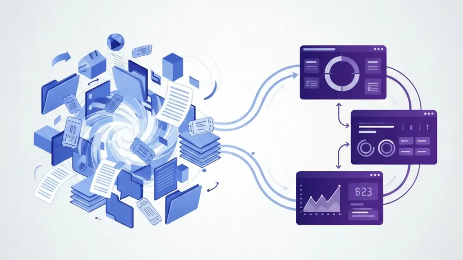 Professional digital illustration depicting PSA system migration with organized data flowing from legacy system to modern streamlined platform, representing successful ConnectWise to HaloPSA transition with strategic planning and methodology