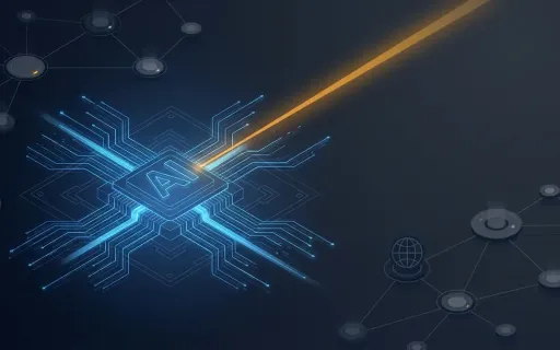 Isometric conceptual visualization of a regulatory shutdown intersecting an AI model launch, with global access nodes fading to gray