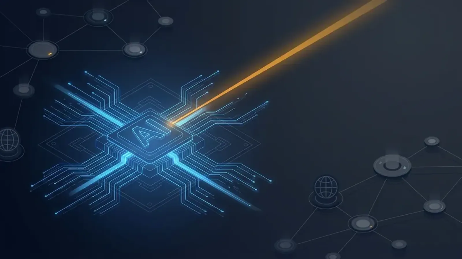 Isometric conceptual visualization of a regulatory shutdown intersecting an AI model launch, with global access nodes fading to gray