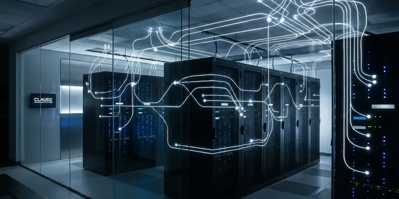 Abstract visualization of interconnected AI agents coordinating across enterprise infrastructure, representing Claude Opus 4.6's new Agent Teams capability for parallel task execution in modern business environments.