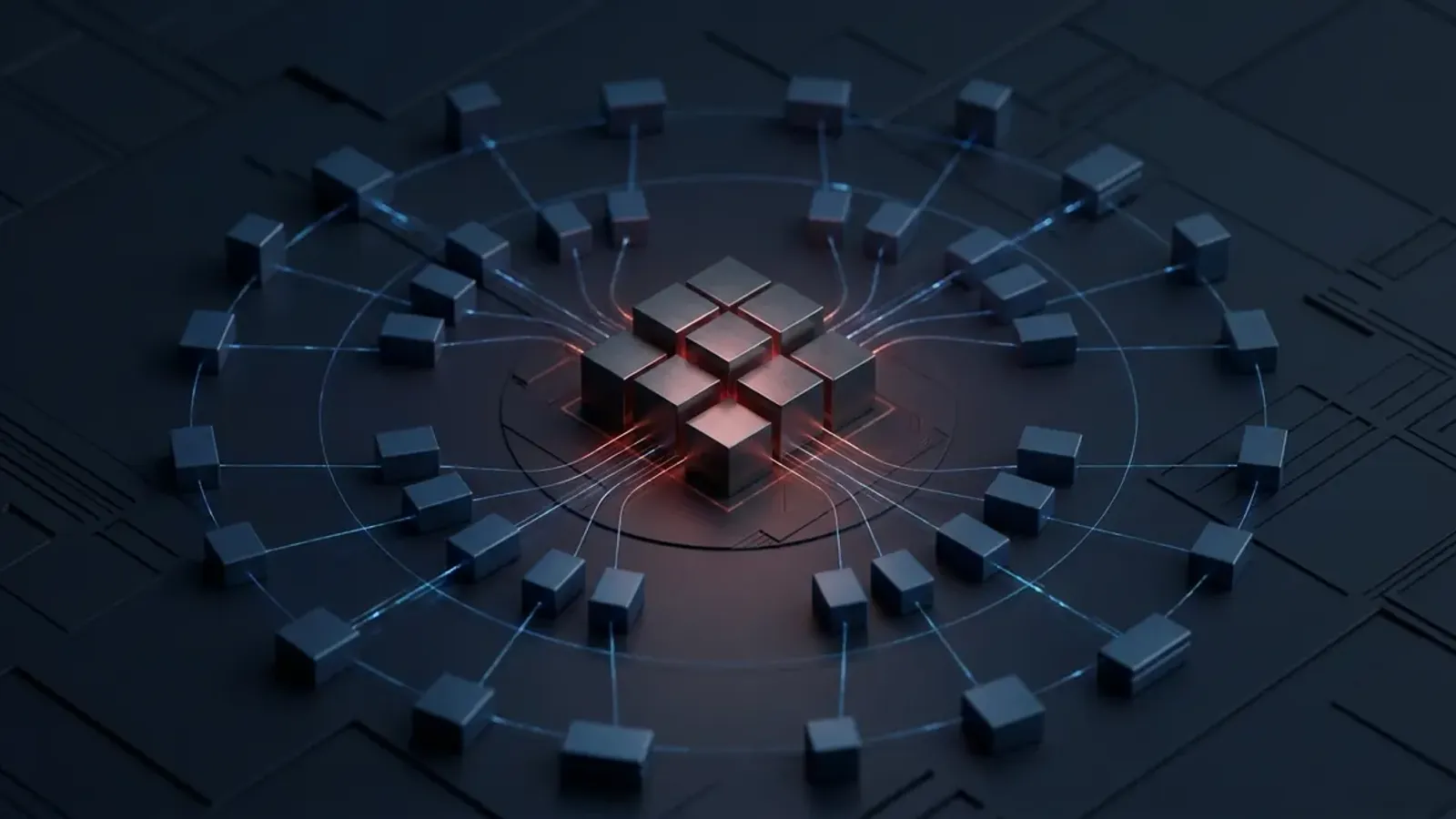Conceptual illustration of an SD-WAN orchestrator control plane governing many branch edge devices, with the central hub compromised