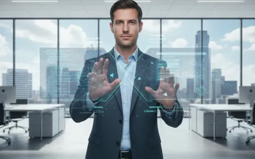 Dallas business professional using Google Gemini 3 AI platform for vibe coding development, showing natural language prompts transforming into functional application code in modern enterprise office environment with holographic technology interfaces