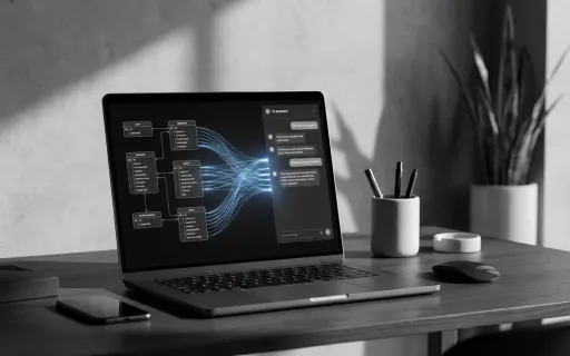 Claude Desktop application connected to a local SQLite database through the Model Context Protocol showing data query results on a modern workspace display.