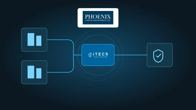 Phoenix Capital Management and ITECS logos in an abstract illustration of a continuing managed IT relationship