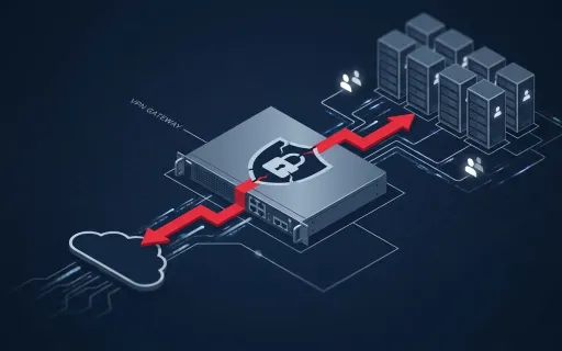 Conceptual illustration of a compromised internet-facing VPN edge appliance breached between the public internet and an internal network