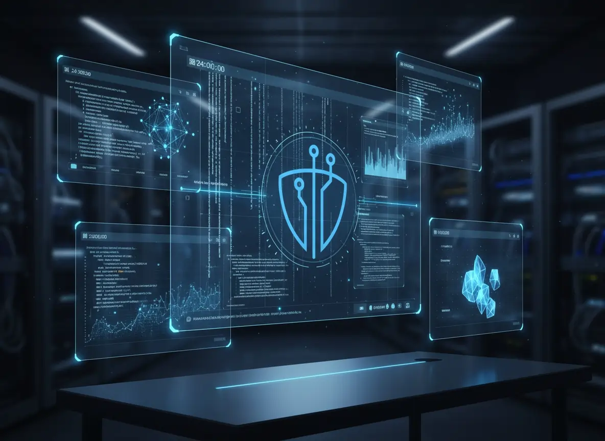 Advanced AI coding interface visualization showing GPT-5.1-Codex-Max's revolutionary compaction technology with glowing code streams, neural networks, and autonomous development workflows representing OpenAI's breakthrough in sustained software engineerin