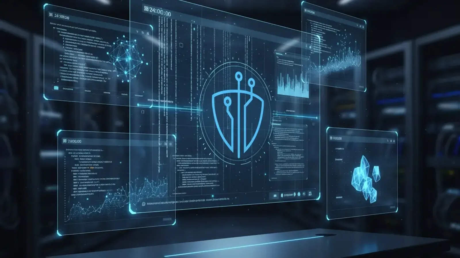 Advanced AI coding interface visualization showing GPT-5.1-Codex-Max's revolutionary compaction technology with glowing code streams, neural networks, and autonomous development workflows representing OpenAI's breakthrough in sustained software engineerin