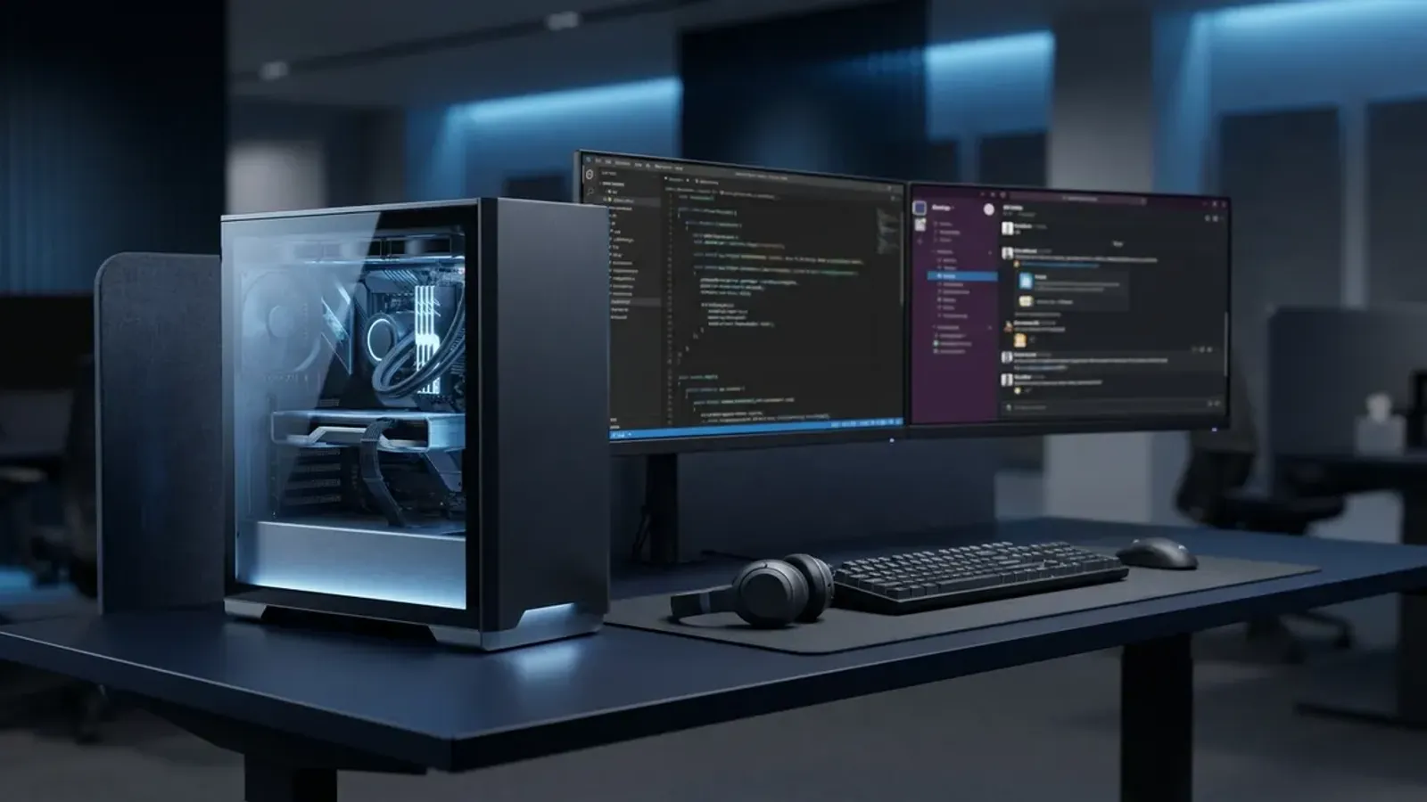 A developer workstation with a discrete GPU running a local DeepSeek R1 AI model