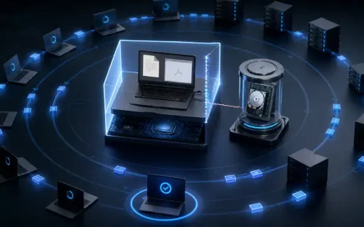 Conceptual Windows endpoint fleet receiving an emergency security patch while analysts preserve evidence around a blocked kernel privilege-escalation path