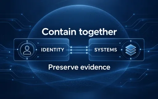 Connected identity and systems panels under Contain together, with Preserve evidence below, illustrating coordinated incident response.