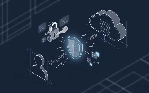 Conceptual isometric illustration of a Microsoft 365 access token being intercepted between a user and a cloud identity server