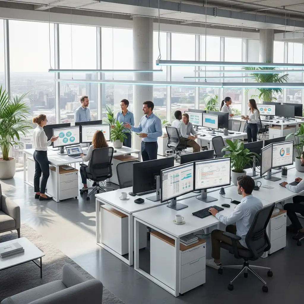 Productive modern office where managed IT services enable teams to focus on business outcomes