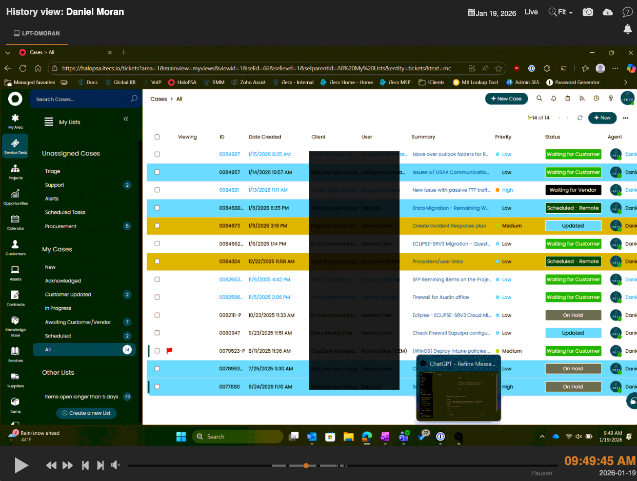 Teramind session playback and history view